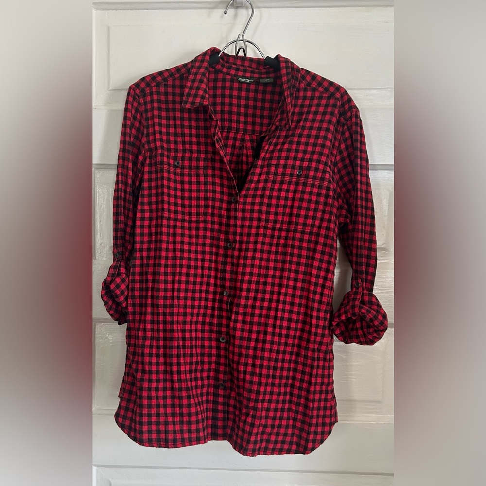 Eddie Bauer Red and Black Checked Button-Down Shirt